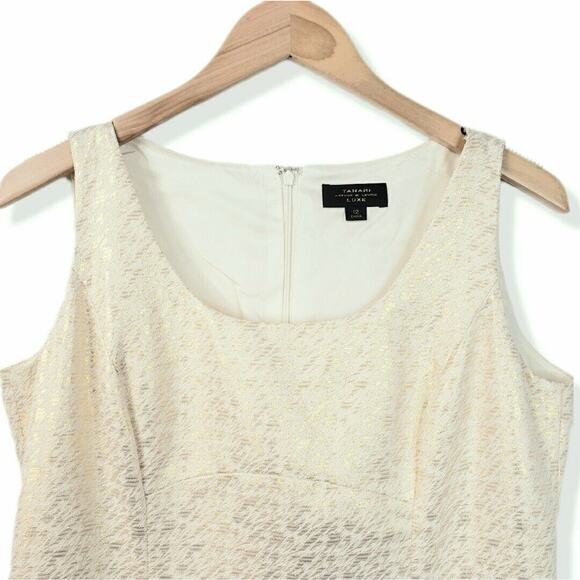 Tahari Luxe Sleeveless Sheath Dress 12 Gold Ivory Glam Cocktail Party Occasion - Picture 2 of 9